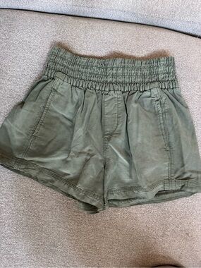 aerie Olive High-Waist Ruched Elastic Shorts